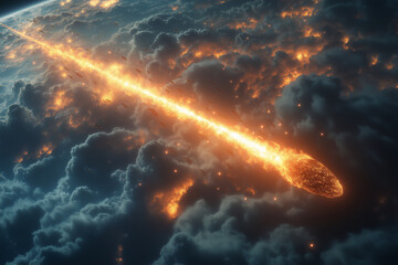 Wall Mural - Background illustration of a group of shooting stars, each with a flame streaking across the sky, shooting at high speed, giving a sense of danger and awe.