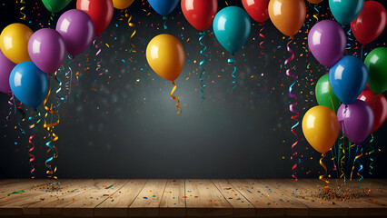 colorful balloons and confetti on a festive background