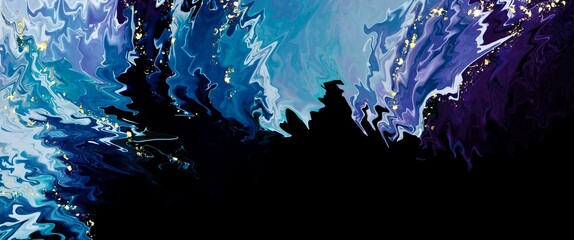 Wall Mural - abstract deep dark alcohol ink background with hand painted design elements, luxury liquid texture o