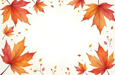 Wall Mural - Autumn background with watercolor leaves and white space for text, beautiful autumn background with copy feminine spaces for decoration and design on the theme of fall season and nature