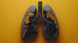 © Atlas - Black diseased human lungs on a yellow background, created with Generative AI technology