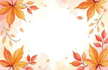 Wall Mural - Autumn background with watercolor leaves and white space for text, beautiful autumn background with copy feminine spaces for decoration and design on the theme of fall season and nature