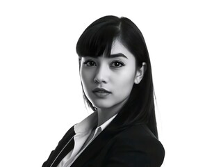 Wall Mural - portrait of a business woman on white background, wearing suit, black, white