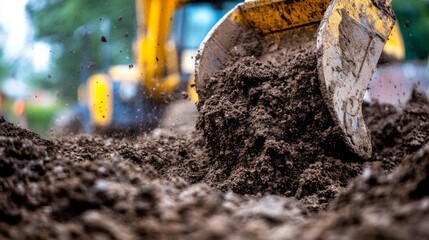 Excavator Bucket Dumping Soil at Construction Site