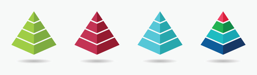 Pyramid infographic template with 4 tiers. Blank 4 tier infographic vector design for presentation. Blank 4 tier template