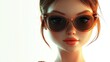 © VRVisionary - 3D Cartoon Portrait of a Beautiful Young Woman in Sunglasses Posing and Looking at the Camera Against a White Background