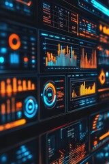 Wall Mural - a collection of dashboards on a wall, suitable for use in offices or control rooms