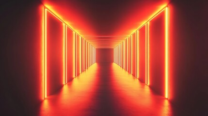 Wall Mural - Red And Orange Glowing Wall Panels In Abstract Design Futuristic Dark Corridor With Bright Glowing Rectangular Light Panels Light Glow Luxury