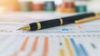 © GreenMOM - A close-up view of a luxury pen resting on financial charts, symbolizing business analysis and strategic planning.