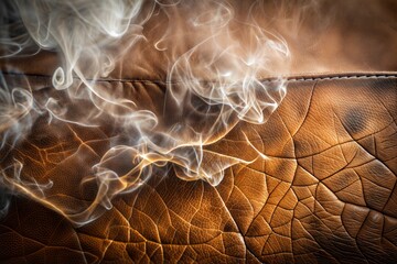 Wall Mural - Close-up of smoke rising from leather surface with abstract texture