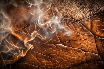 Wall Mural - swirling smoke texture above leather surface creating abstract pattern