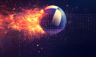 Dynamic Volleyball Action with Neon Lights and Abstract Geometric Patterns for Futuristic Sports Branding