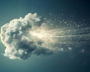 Wall Mural - streams of light connecting devices from splitting cloud representing cloud computing concept