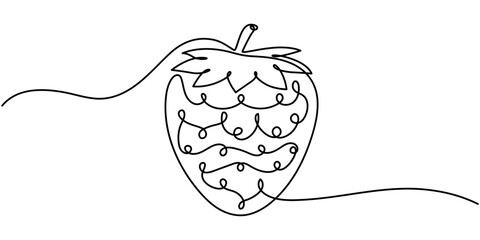 Wall Mural - Vector illustration with continuous line drawing Strawberries, Single continuous line drawing of organic strawberry for fruit icon fresh berries fruitage concept, One line drawing of a strawberry