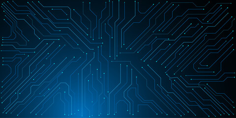 Vector technology lines circuit and dots on blue background