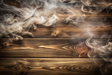 Wall Mural - smoke rising from wooden planks creating abstract textured backdrop