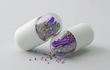 3D render of a white capsule pill with micro SG