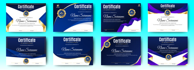 Wall Mural - certificate of appreciation template, gold and blue color. clean modern certificate with gold badge.