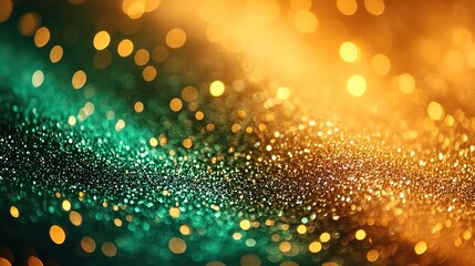 Wall Mural - golden and emerald glitter gradient with bokeh effect