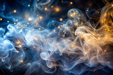Wall Mural - ethereal blue and gold smoke with sparkling lights texture