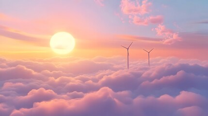 Renewable Wind Turbines Atop Cloudy Skies at Dramatic Sunrise