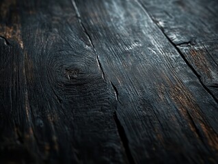 Poster - Close-up of Dark Wood Grain Texture with Visible Knots