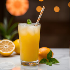 fresh summer lemon slushie in a glass isolated on white