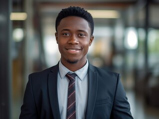 Portrait Attractive African young confident business man in business professional working office.