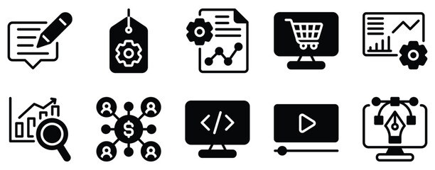 SEO and Marketing Icon Set Optimized Line Style Collection for Digital Growth