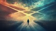 © Bussakon - A Person Stands at the Crossroads Facing Endless Paths and Possibilities of New Beginnings