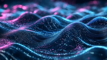 Wall Mural - Abstract motion of glowing pink and blue digital wave lights design