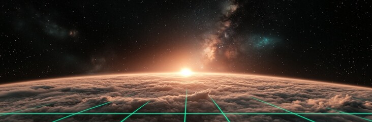 Wall Mural - a close up of a planet with a large sun in the center and a vast expanse of stars surrounding it. th