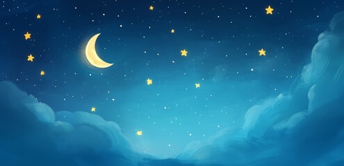 Wall Mural - a painting of a night sky with a large moon and many stars. the stars are scattered throughout the s