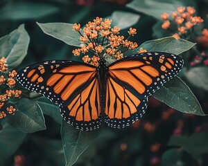 Wall Mural - Monarch Butterfly Resting on Vibrant Milkweed Plant Symbol of Transformation and