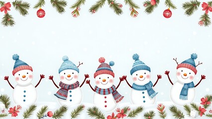 Poster - Cheerful snowmen in winter wonderland