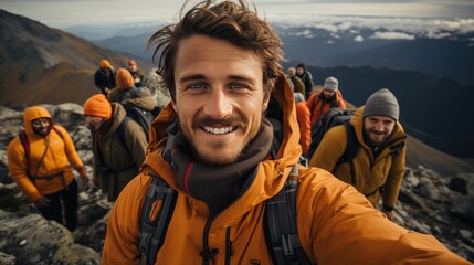 male hiker taking self portrait