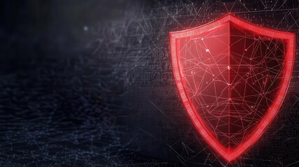 Wall Mural - A glowing red shield appears against a dark background, symbolizing protection and security in a digital context.