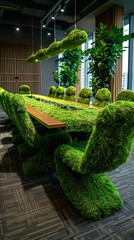 Wall Mural - A modern office with a unique design that brings the outdoors in. AI.