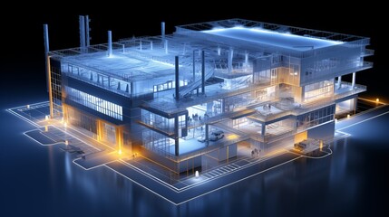 Wall Mural - vision of architecture of a 3d model house project with blueprint