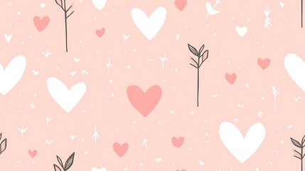 Poster - Vector pattern of hearts and arrows, minimalist style, pastel pink and white color palette, delicate line work, repeating seamlessly, light and airy feel, modern design, flat illustration, hd quality.