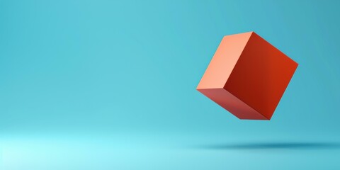 Canvas Print - A red cube floating in mid-air against a blue background. AI.