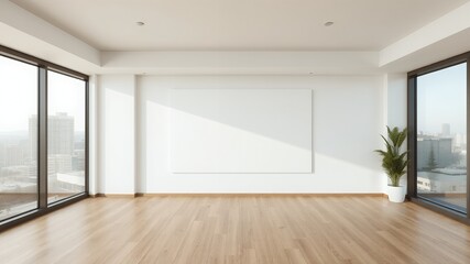 Canvas Print - Empty room with large windows and a blank canvas.