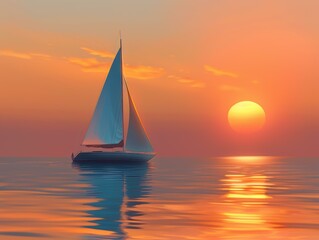 Wall Mural - Sailboat on the water at sunset. AI.