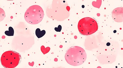 Sticker - Vector pattern of pink and red polka dots with heart accents, flat design style, minimalist approach, clean lines, bright and bold colors, modern look, hd quality, seamless flow. --ar 16:9 --tile