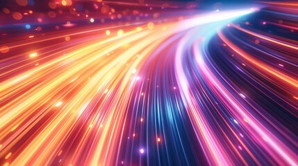 Aufkleber - Abstract background, glowing long exposure and speed effect. orange, white, red and blue neon lights on a black background, simple lines.