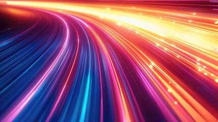Aufkleber - Abstract background, glowing long exposure and speed effect. orange, white, red and blue neon lights on a black background, simple lines.