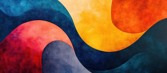 Wall Mural - abstract watercolor background with blue, orange, red, and yellow wavy shapes.