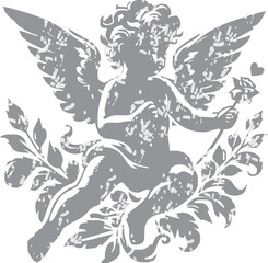  Angel with a wings. Cherub silhouette. Valentine's day. Love symbol. Vector illustration.