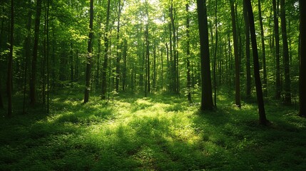  Lush Green Forest with Sunlight Filtering Through Trees
