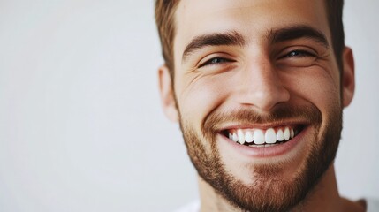 Wall Mural - Man's bright cheerful smile with white clean teeth.